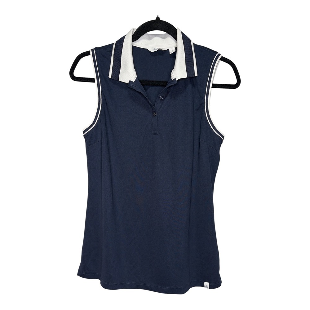 Lady Hagen Womens Sleeveless Golf Polo Shirt Navy Blue White Trim Size S
